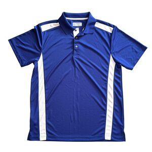 PGA Tour Fitted Polo Shirt Men's L Color Block Blue White Micro Mesh Polyester